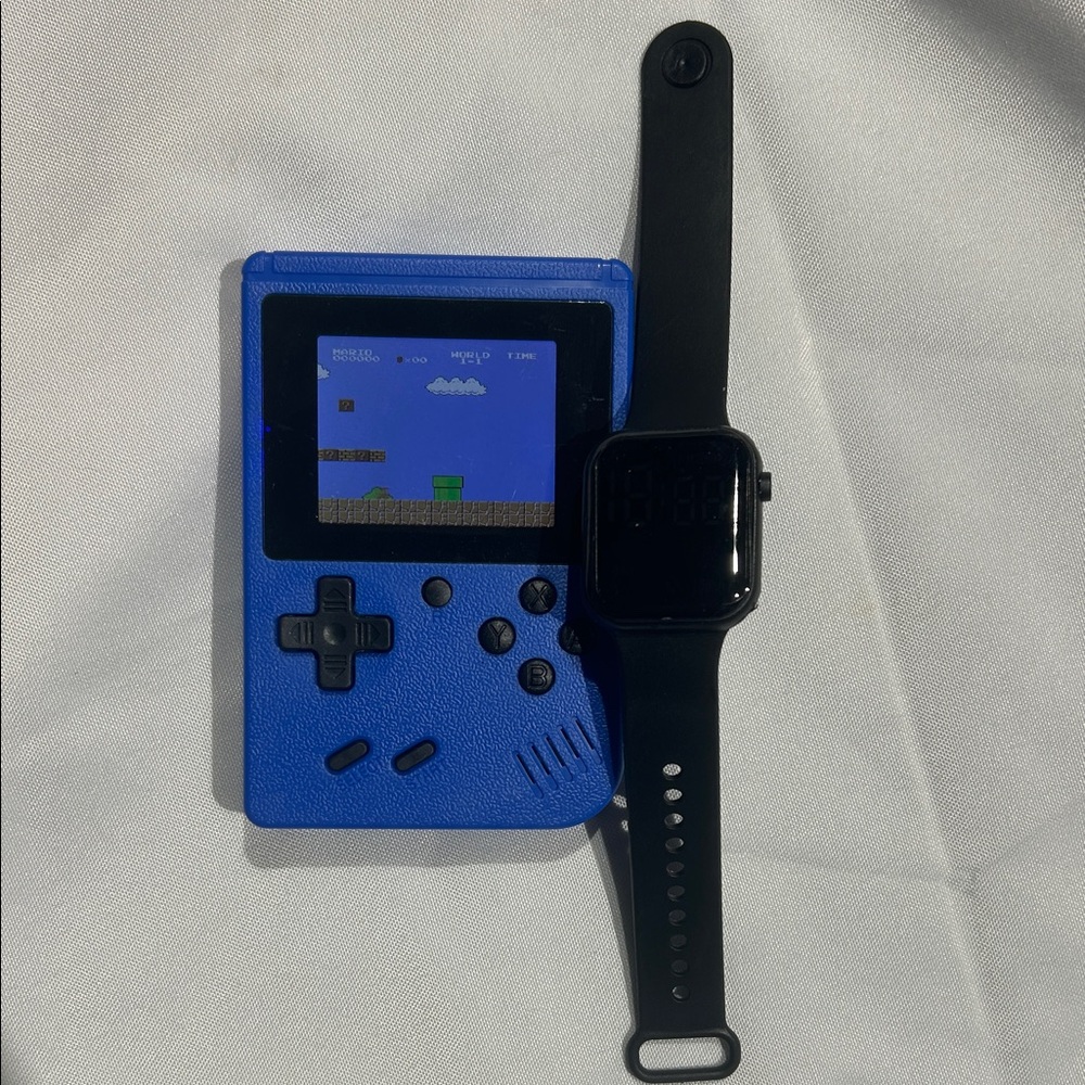 Retro Handheld Game Console and Smartwatch Set - Blue and‎ Black